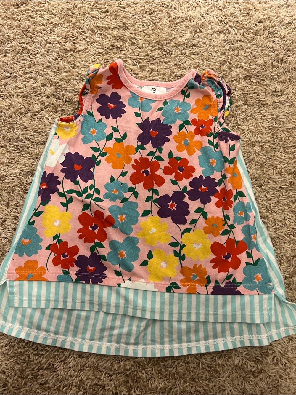 Girls Pink Floral Tank Top with Striped Hem Hanna Andersson